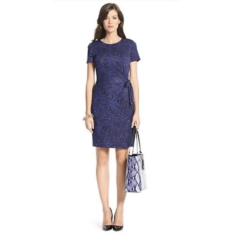 Diane Von Furstenberg Dvf Zoe Faux Wrap Tie Jersey Dress 4 2 0 Wood Grain Blue